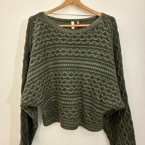 Olive Green Knit Sweater — Anthropologie — Oversized Boho Fit — Women's Medium